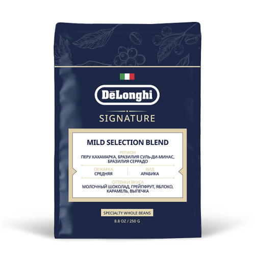 Кофе в зернах DeLonghi Signature coffee Mild Blend. 250 гр.