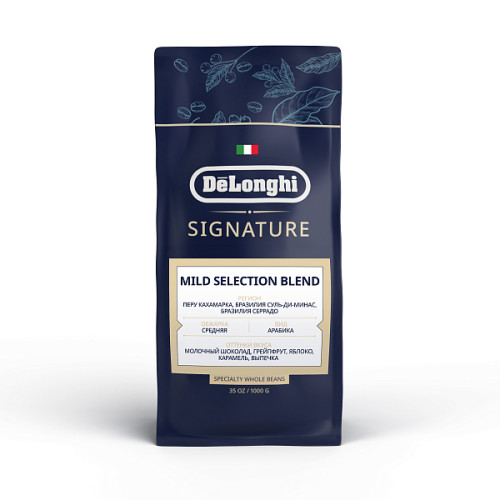 Кофе в зернах DeLonghi Signature coffee Mild Blend 1кг.