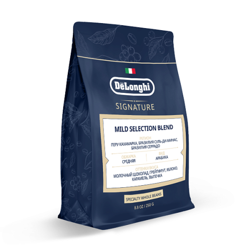 Кофе в зернах DeLonghi Signature coffee Mild Blend. 250 гр.